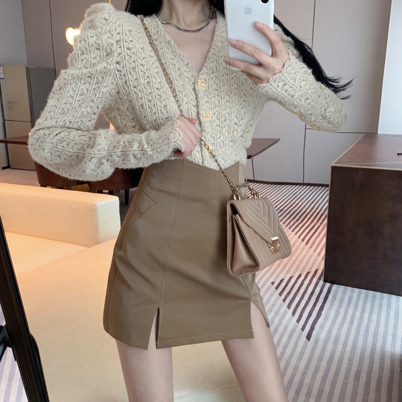 สูทผู้หญิงแฟชั่นซอกฝรั่งเศสคอวีฮ่องกงเสื้อ+กระโปรงกลิ่นหอมชุดสองชิ้น
