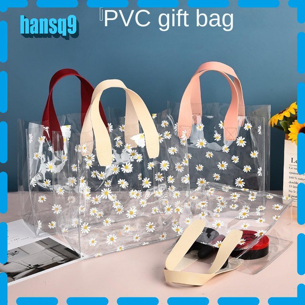 Hansq Tote Bag, PVC Little Daisy Transparent Shopping Bags, Handle Transparent Hand Gift Bag