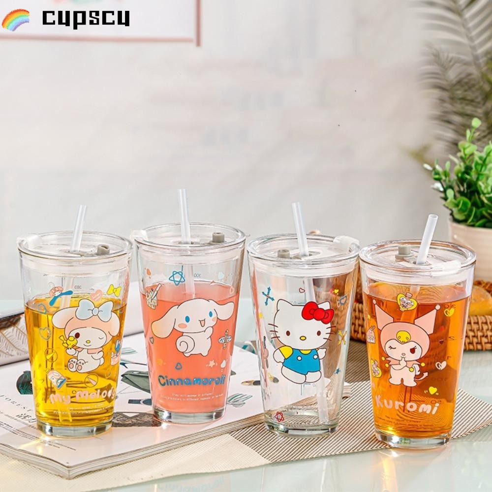 SANRIO ถ้วยถ้วยน้ําแก้วฟาง,การ์ตูน ซานริโอ 400มล ถ้วยกาแฟ,แบบพกพา คุโรมิ ทํานอง แก้วที่มีขนาดน้ําผลไม้ขวดนมโฮมออฟฟิศ
