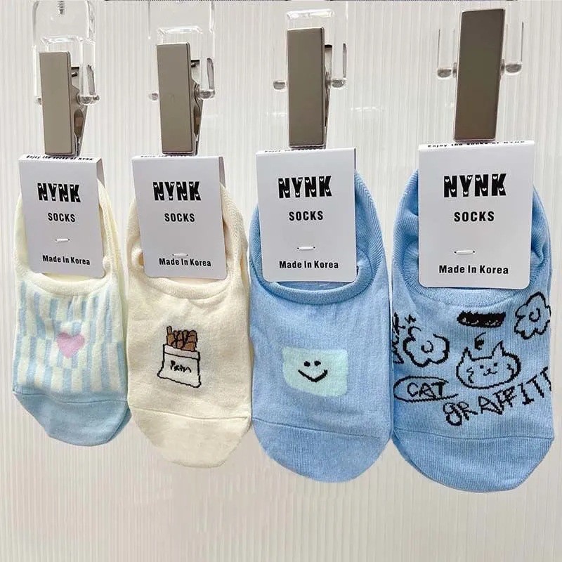 ถุงเท้า สไตล์บางฤดูร้อนเกาหลีประตูระบายอากาศการ์ตูนที่มองไม่เห็นไม่สามารถตกออกอินสุภาพสตรีถุงเท้าเรือ
