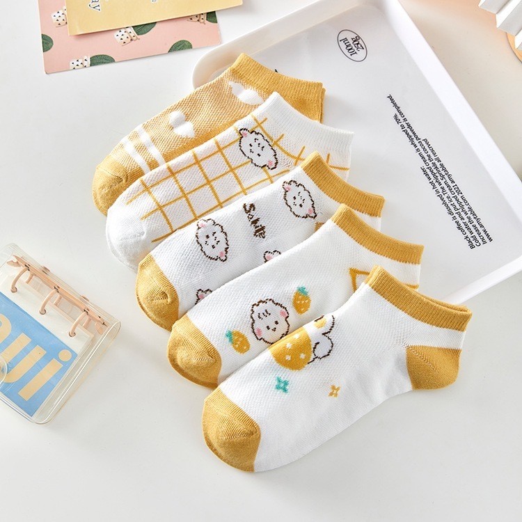 HOME818 ถุงเท้าข้อสั้น (5ลาย/5คู่) ถุงเท้าแฟชั่นเกาหลี เนื้อผ้านุ่มงานถักอย่างดี มีให้เลือกหลายแบบ