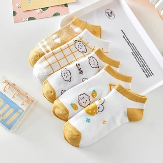 HOME818 ถุงเท้าข้อสั้น (5ลาย/5คู่) ถุงเท้าแฟชั่นเกาหลี เนื้อผ้านุ่มงานถักอย่างดี มีให้เลือกหลายแบบ