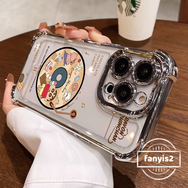 สําหรับ IFor IPhone 16 11 15 14 13 12 Pro Max Plus X XR Xs Max 7Plus 8Plus SE 2020 ปลอกการ์ตูน Chanchin เคสโทรศัพท์ชุบโปร่งใสสี่มุม Anti Fall ถุงลมนิรภัยฝาครอบ