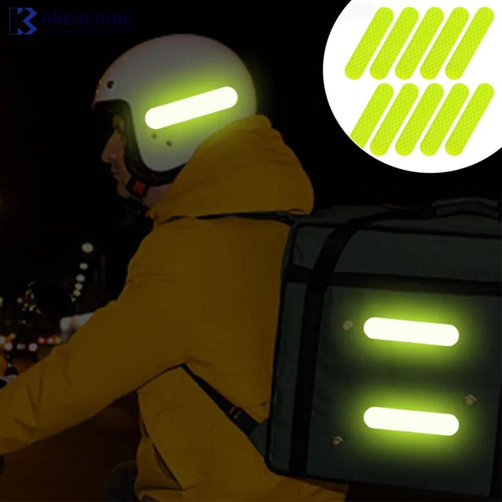 Okcatzone 10 ชิ้นสะท้อนแสงรถจักรยานยนต์หมวกกันน็อคคําเตือนสติกเกอร์สําหรับ Night Safety ขับรถอุปกรณ์เสริมเรืองแสงตกแต่งจักรยานรถ Decals D3U8
