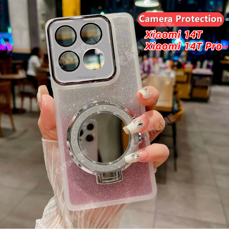 Xiaomi 15T 14TPro 2024 กระจกวงเล็บแม่เหล็ก Glitter สําหรับ Xiaomi 14T 14 T14 14TPro Xiaomi14T Pro 4G 5G กล้อง Shcokproof เคสโทรศัพท์เลนส์ป้องกันนุ่มปกหลัง