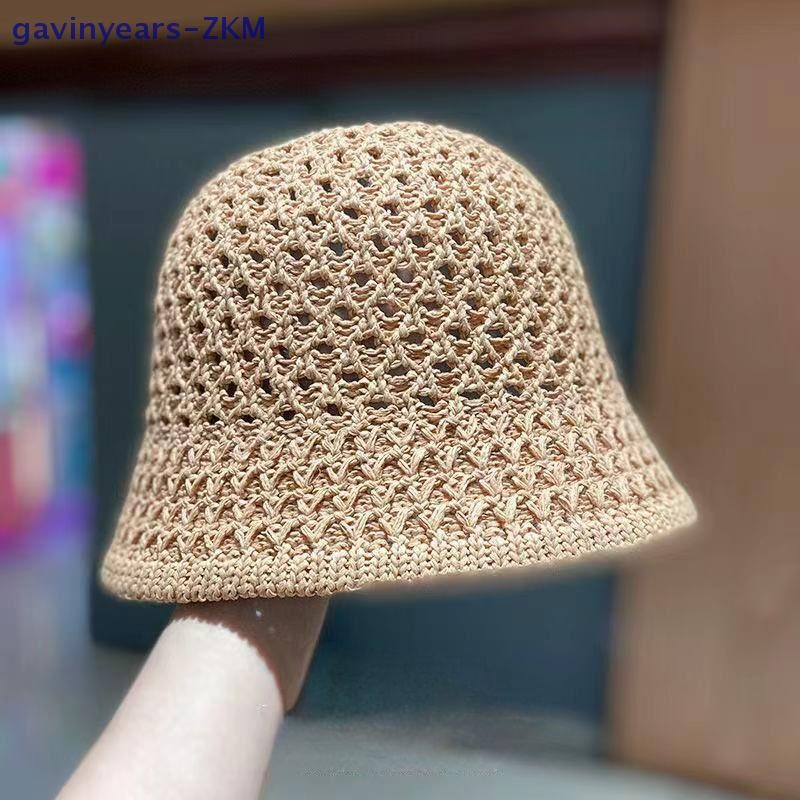 [gavinyears] Bucket Hat Designer Wide Brim Women Bucket Hat Summer Strawทอ Sun Visor Hat Hollow Hat Striped Beach Hat [TH]