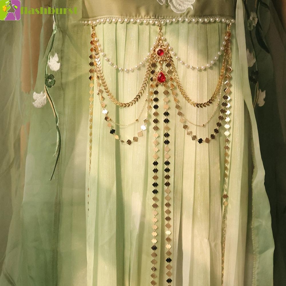 Flashburst Belly เอวโซ่, Exotic Charm Vintage Hanfu เอว, คลาสสิกเงินสไตล์จีนทองยาว Fringe เอว Chain ของขวัญ