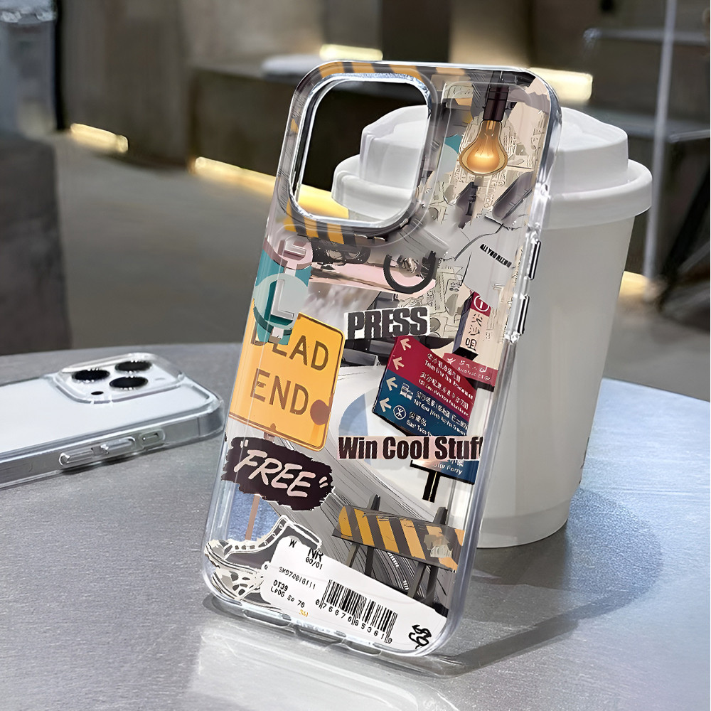 กรณีอวกาศโปร่งใสสําหรับ iphone 16 pro Max 11 15promax 14 13 12 7Plus X XS Max 8 7 Street graffiti กันกระแทก