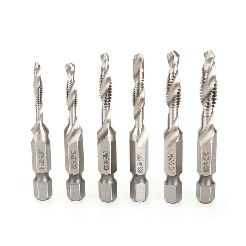 6pc 6-32NC, 8-32NC, 10-32NC, 10-24NC, 12-24NC, 1/4-20NC Hex Shank HSS Screw Spiral Point Thread Metr