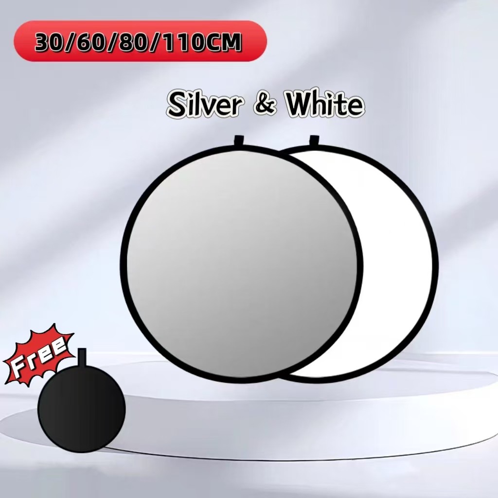 30cm/60cm/80cm/110cm Photography Sliver & White 2 in 1 Reflector Photo Studio Light Diffuser Multi-Disc with Bag
