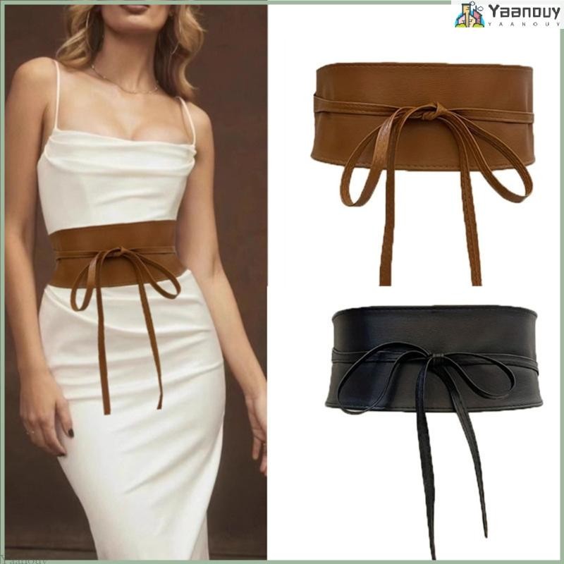 Yaa ผู้หญิงเข็มขัดเอวกว้าง Vintage Elegant กว้างภายใต้หน้าอกรัดตัวเชือกตกแต่งผู้หญิง PU หนังรัดตัว Bowknot Ro