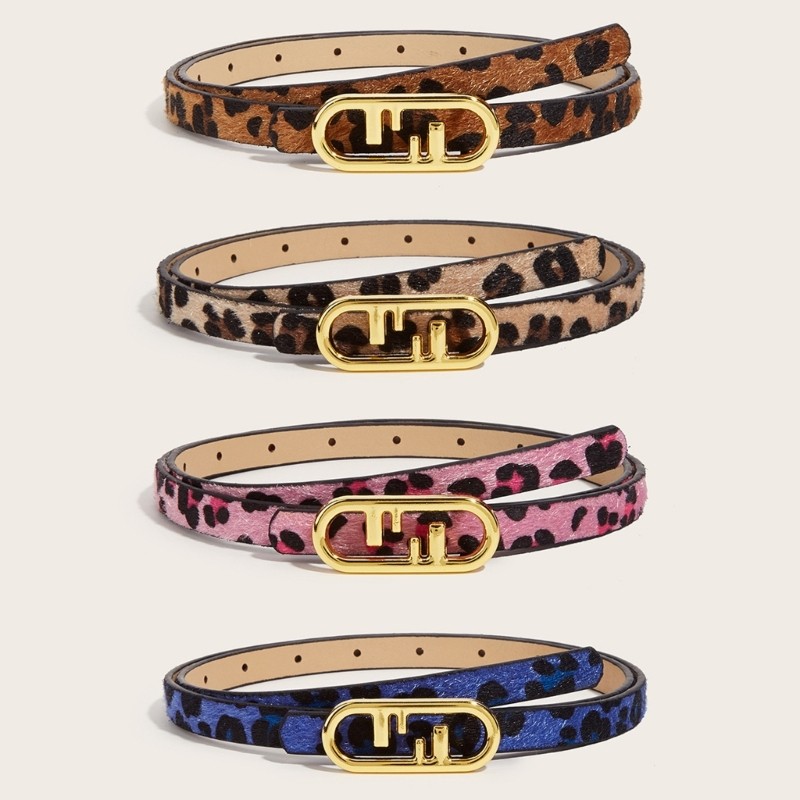 Wake Vintage Western เข็มขัดสําหรับผู้ใหญ่ Unisex แฟชั่น Gold Buckle เข็มขัดลายเสือดาวเข็มขัดกางเกงชุดเข็มขัดเอว Orn
