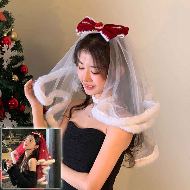พร้อมส่ง ผ้าคลุมผมเจ้าสาว แต่งตัวคอสเพลย์ มีหวีสับ แบบเรียบหรู เวลเจ้าสาว สไตล์โบว์ สําหรับปาร์ตี้คริสต์มาส