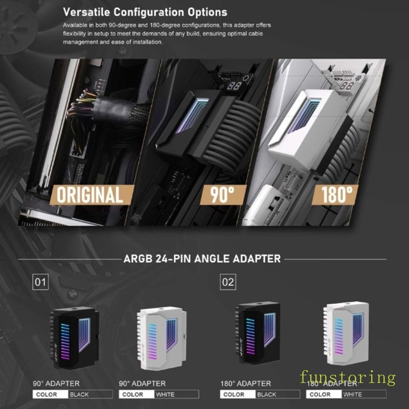 Fun 24Pin 180 องศาตัวเชื่อมต่ออะแดปเตอร์ ARGB สําหรับเมนบอร์ด PC 24Pin หญิงชายตัวเชื่อมต่อ