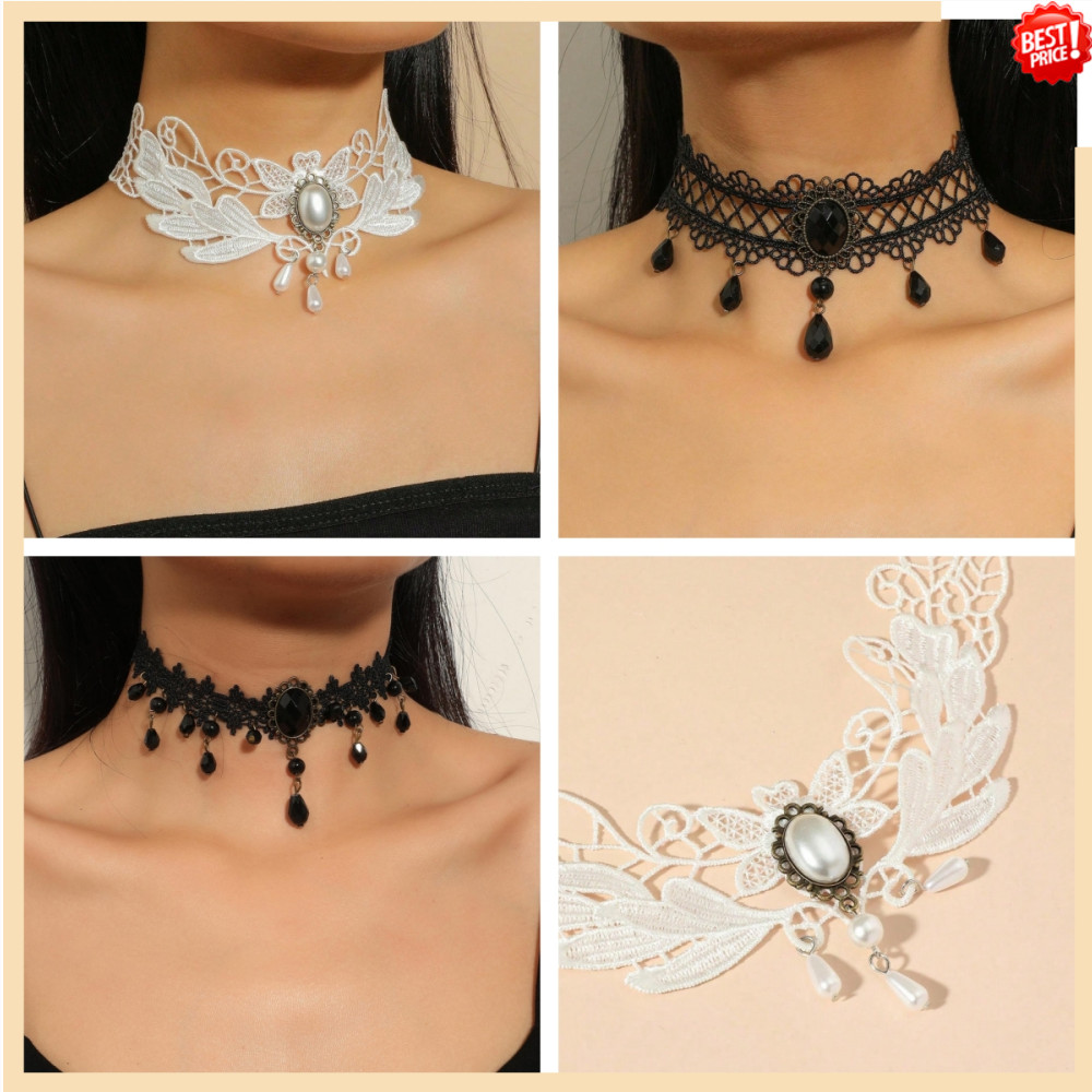 แฟชั่น Vintag คลาสสิก Gothic Lace Choker สําหรับผู้หญิงคริสตัลสีดําจี้ Charm Choker สร้อยคอ Boho Clavicle เครื่องประดับคริสต์มาสของขวัญ