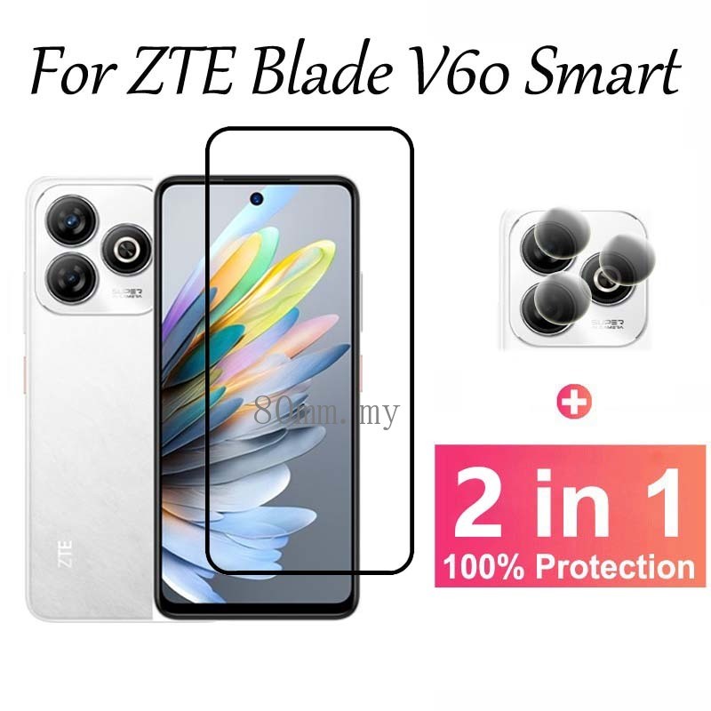 กระจกนิรภัย 2 in 1 ฟิล์ม สำหรับ ZTE Blade V60 Smart ตัวป้องกันหน้าจอสำหรับ ZTE Blade A75 5G A52 A72 