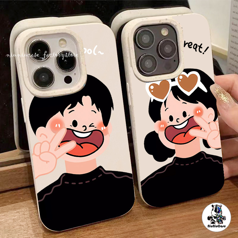 เศสไอโฟน การแสดงออกของคู่รัก For iPhone 11 Pro 14 15 12 13 Pro Max X XS XR 6P 7P 8P MINI 7Plus รูปแบบการ์ตูน เคสโทรศัพท์
