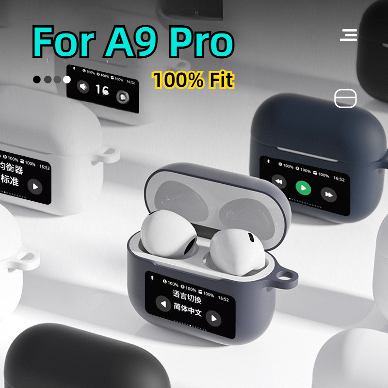 ชุดหูฟังบลูทูธซิลิโคน Drop-Resistant Soft Case ในสต็อกที่ใช้งานได้ A9pro TPU เคสป้องกันชุดหูฟังหน้าจอสัมผัสเคสซิลิโคนขายร้อนพร้อมเชือกเส้นเล็ก carabiner