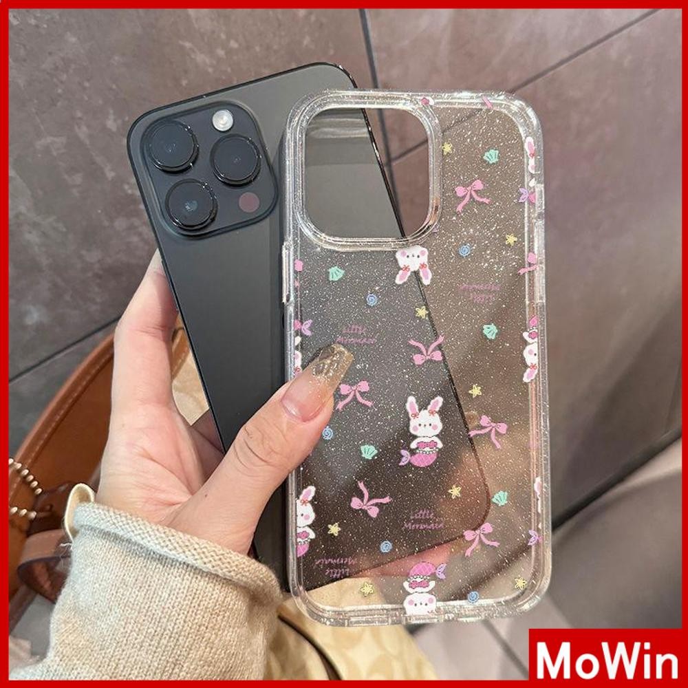 Movin - เคส iPhone 16 Pro Max iPhone 11 เคสใสแบบแวววาว TPU นุ่มสีสันสดใส กระต่ายน่ารักและธนู Compatible iPhone15 Pro max 14 13 12 Pro max XS XR 7 Plus 8 Plus