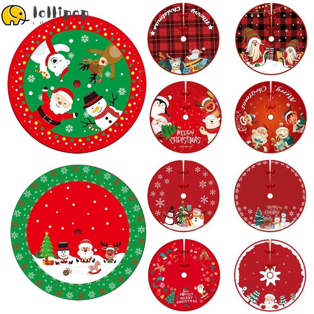 Lollipo1 กระโปรงต้นคริสต์มาส, สวัสดีปีใหม่ Merry Christmas พรมแผ่นปูพื้น, อุปกรณ์ต้นไม้เครื่องใช้ในบ้าน Snowman Santa Elk Xmas ชั้นคริสต์มาส