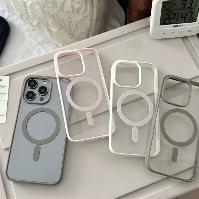 หรูหราชาร์จไร้สายสําหรับกรณีโปร่งใสสําหรับ iPhone 16 15 14 13 12 11 Pro Max Plus Mini แม่เหล็กกันชนกรณีฝาครอบ