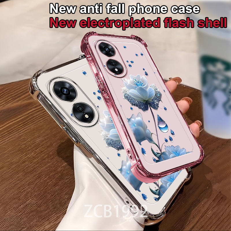 ขายร้อน Case สําหรับ OPPO A17 A18 A38 4G A97 A58 A78 4G 5G เคสโทรศัพท์ TPU คริสตัล raindrop รูปแบบดอกไม้สีฟ้าสี่มุม anti drop เคสใส ราคา ถูกที่สุด ดีลบีเคเค แกลเลอรีภาพที่ 2