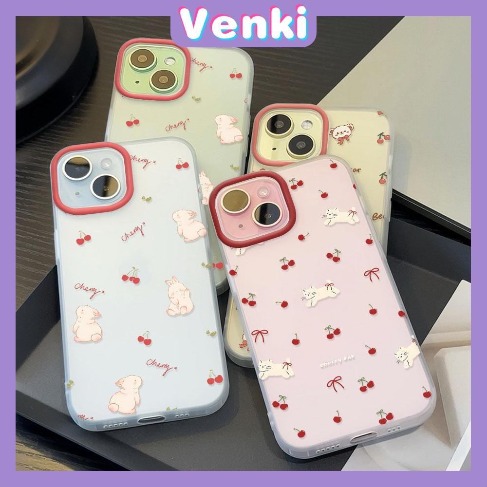 Venki - เคสใส iPhone16 11 Pro Max iPhone เคส TPU นิ่มป้องกันรอยนิ้วมือแบบด้าน สัตว์น่ารักและเชอร์รี่ Compatible With iPhone15 Pro max iPhone14 13 12 Pro max XS XR 7 8 Plus