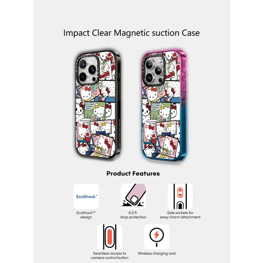 Casetify X HelloKitty ทุกวันแม่เหล็กดูด Hard อะคริลิคด้านหลังสําหรับ Apple IPhone 12 13 14 15 16 Pro Max Plus พร้อมกล่อง