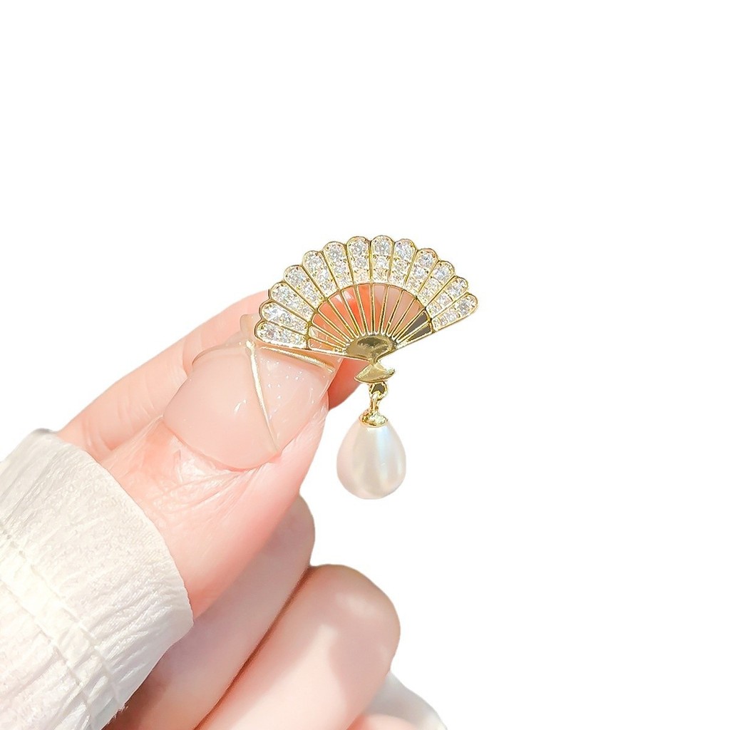 Rhinestone พัดลมเข็มกลัดมุกเสื้อผ้าคงที่ Cheongsam อุปกรณ์เสริม Pin - รูปที่ 3