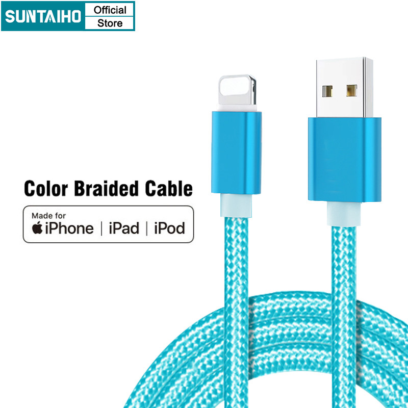 Suntaiho USB To Lightning Cable การส่งข้อมูลอย่างรวดเร็ว สายชาร์จ ด้ายทอสีสําหรับ IPhone IPad