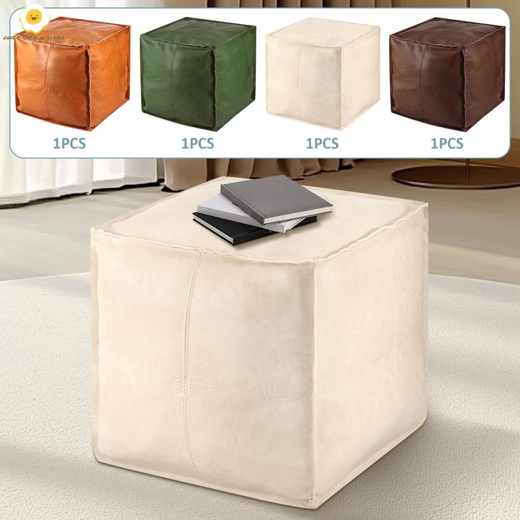 Pouf Ottoman ฝาครอบ Faux PU หนังสแควร์ Pouf ฝาครอบ Unstuffed Pouf Ottoman Slipcover Elegant Cube Pou