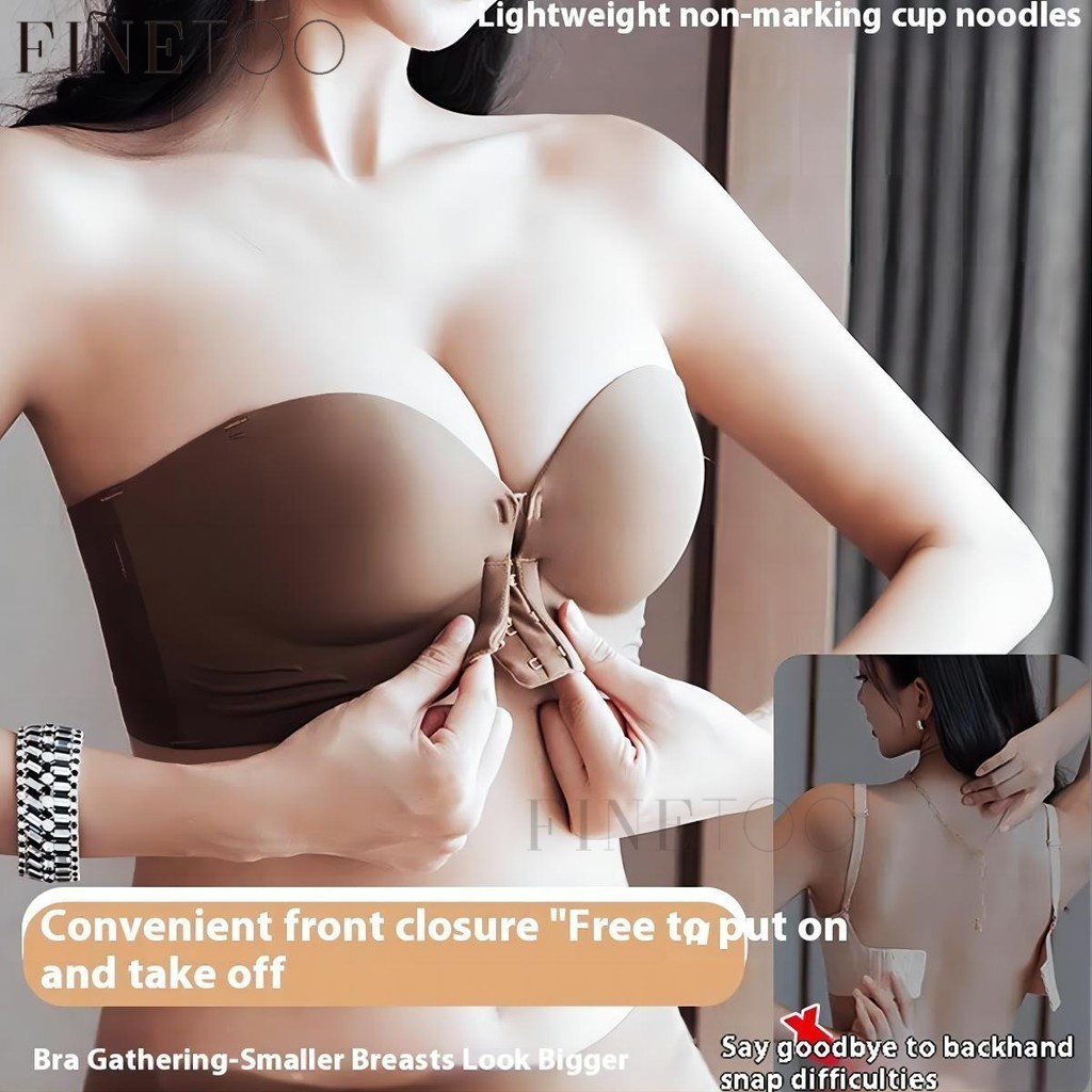 Finetoo หัวเข็มขัดด้านหน้า Strapless Anti-Slip รวบรวมเซ็กซี่ชุดชั้นในสบาย Breathable Frameless ชุดชั้นใน