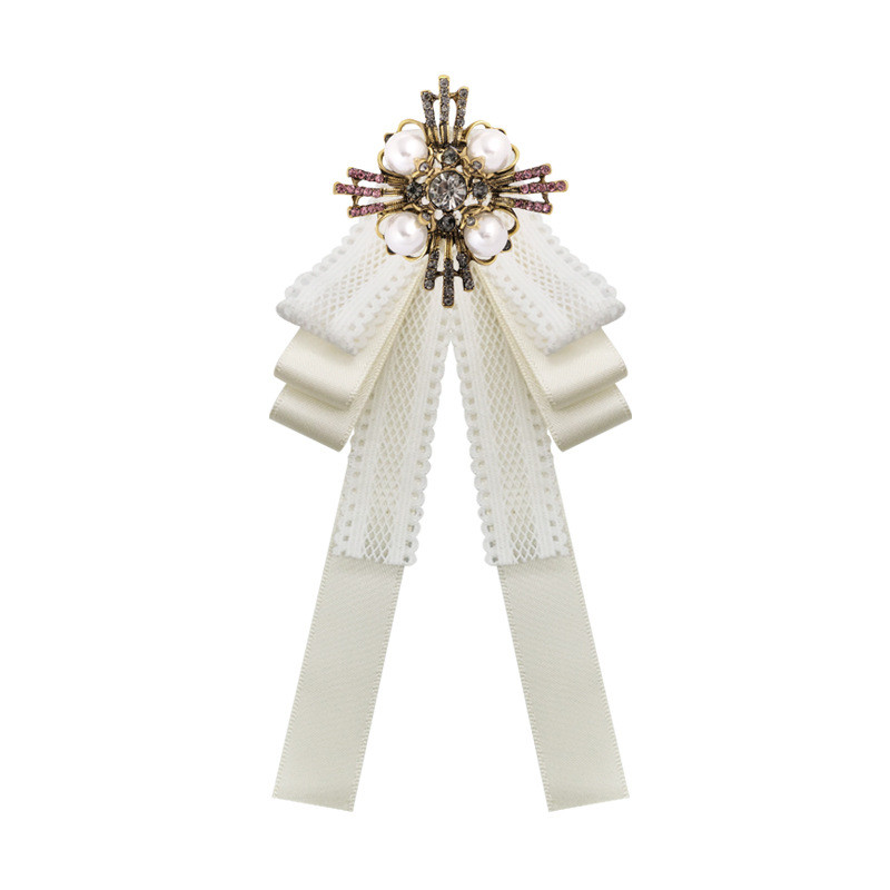 Retro Bow Tie ผู้หญิง Baroque Pearl Lace JK Tie อุปกรณ์เสริมผู้หญิงสีขาว