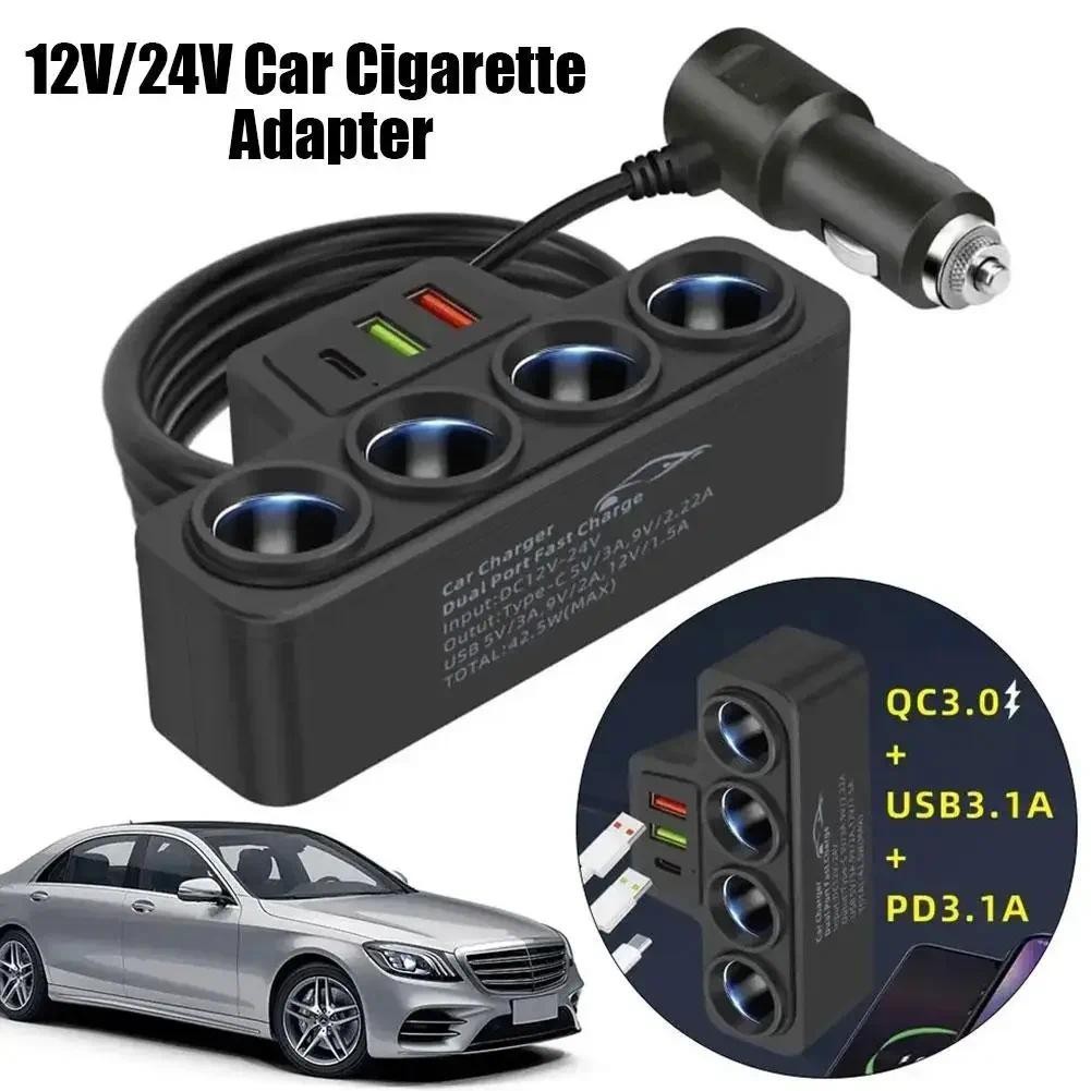 3 in 1 Dual USB Socket 120W รถไฟแช็ก Splitter 12V 24V Fast Charger Plug อะแดปเตอร์แปลงไฟโทรศัพท์สําหรับรถยนต์ DVR GPS Dashcam