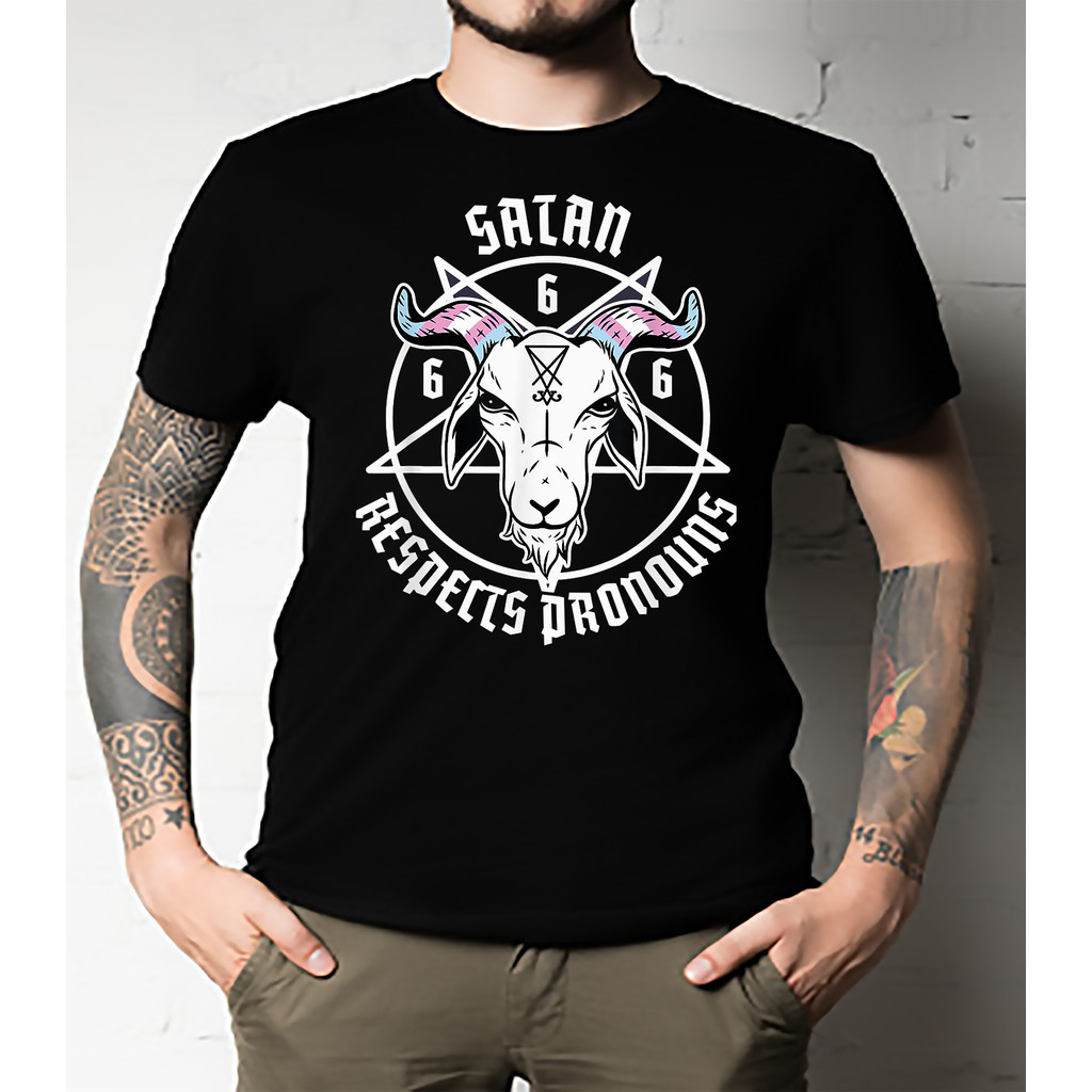 Satan เคารพ Pentagram Trans Flag Pronouns Essential เสื้อ Unisex