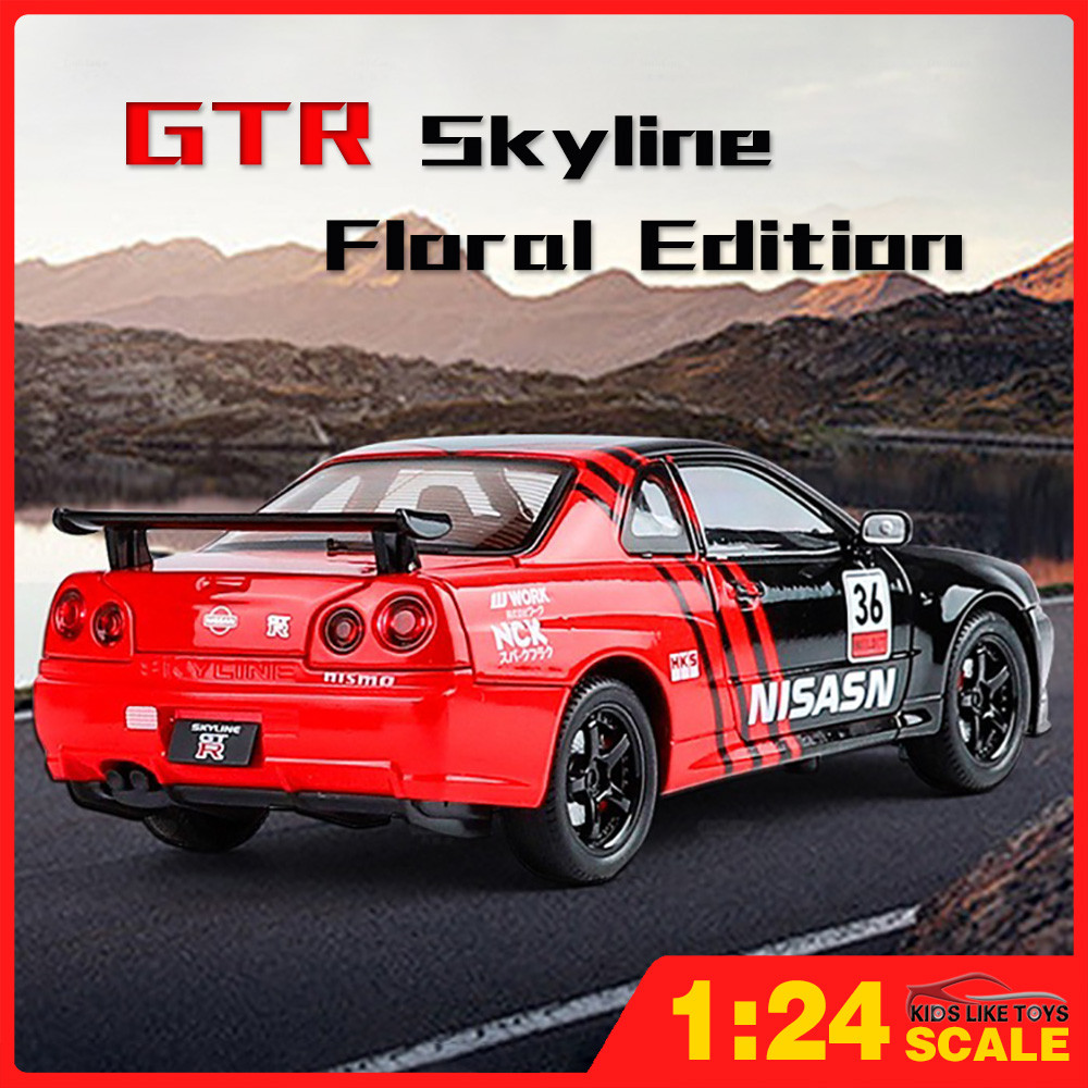 Klt 1:24 NISSAN GTR R34 Livery Diecast รุ่นรถโลหะผสมรถของเล่นคอลเลกชันของขวัญสําหรับเด็กเด็กผู้หญิง
