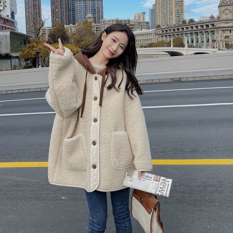 เนื้อแกะเสื้อฤดูใบไม้ร่วงฤดูหนาวใหม่เกาหลีหลวมประกบออกแบบคลุมด้วยผ้าเสื้อหนา - รูปที่ 4