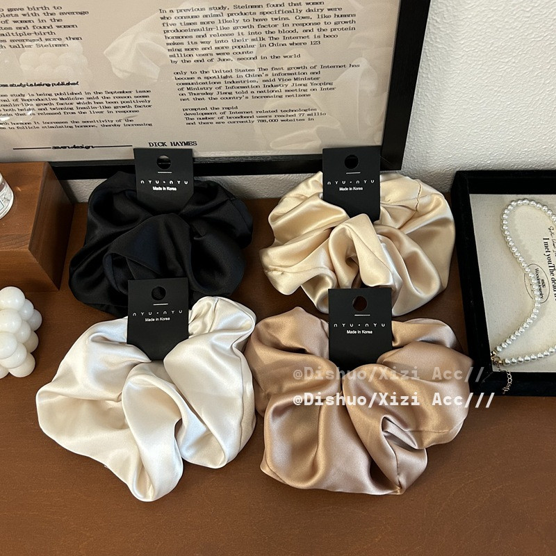 ผูกผมผ้าซาตินหรูหราฝรั่งเศสผู้หญิงผมหางม้าเชือกผมเครื่องประดับผม