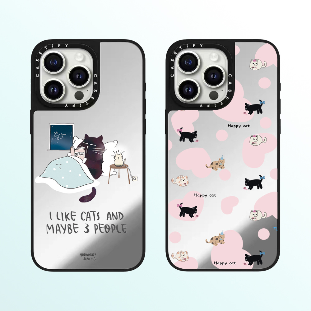Casetify Black Cat คุณภาพสูงกระจกเคสโทรศัพท์เหมาะสําหรับ iPhone 16promax 16pro 16 plus 15 promax 14 promax 15 pro 14 pro 13 pro 12 แฟชั่น Anti Drop Hard Case