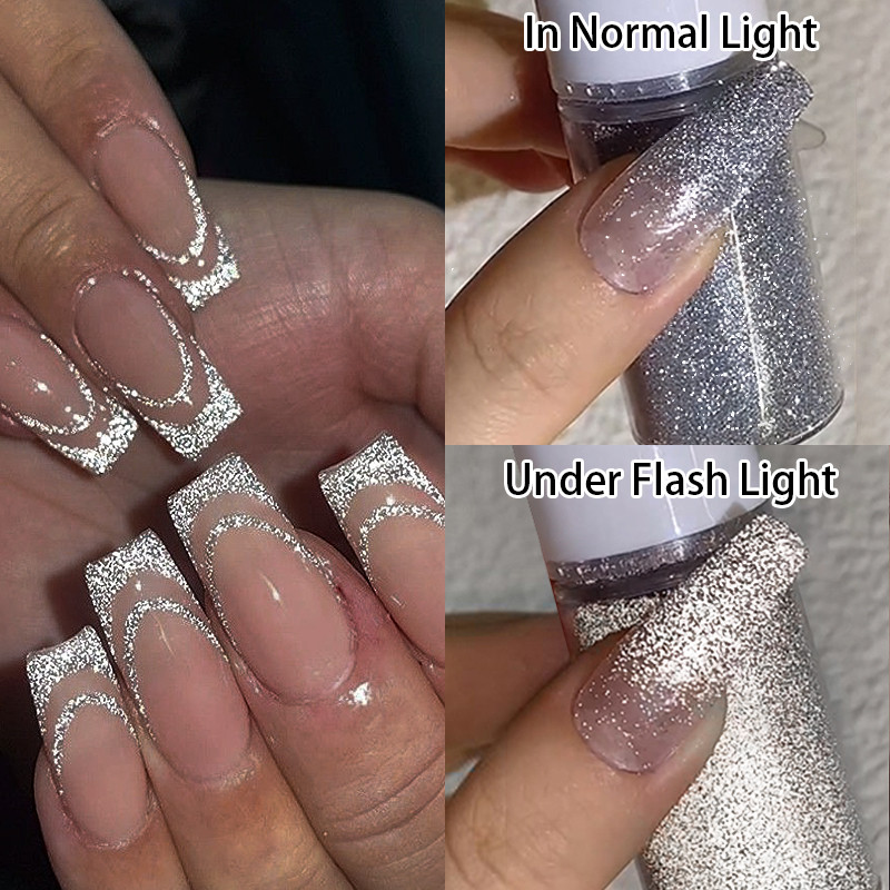 Born PRETTY 10g เล็บสะท้อนแสง Sparking Silver Giltter เล็บผงสเปรย์ Art Pigment ฝุ่น Decoartion ภาพวาด
