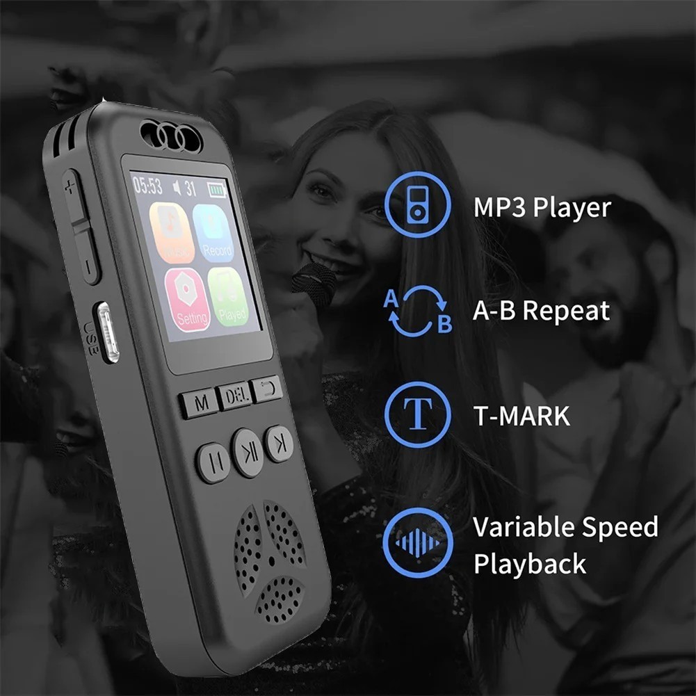 เครื่องบันทึกเสียงดิจิตอลเครื่องเล่น MP3 ความละเอียดสูง ลดเสียงรบกวน ของ เครื่องเล่นเสียงหนึ่งคลิกอุปกรณ์บันทึกเสียงแบบพกพา