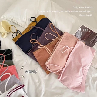 #290 พร้อมส่ง ชุดชั้นในสายเดี่ยว แบบร่อง แนวชิคๆ ชุดชั้นในสตรี พร้อมแผ่นรองหน้าอก มี 12 สี