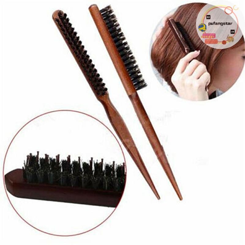 Pufangstar Salon Comb Hair Teasing Brush Handle Back Comb ขนหมูป่าธรรมชาติ TH
