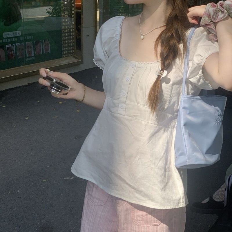 Dahong 💖 เสื้อยืดแขนสั้น สไตล์ใหม่ เสื้อครอปคอกว้างแขนสั้น เวอร์ชั่นเกาหลี w489 - รูปที่ 3