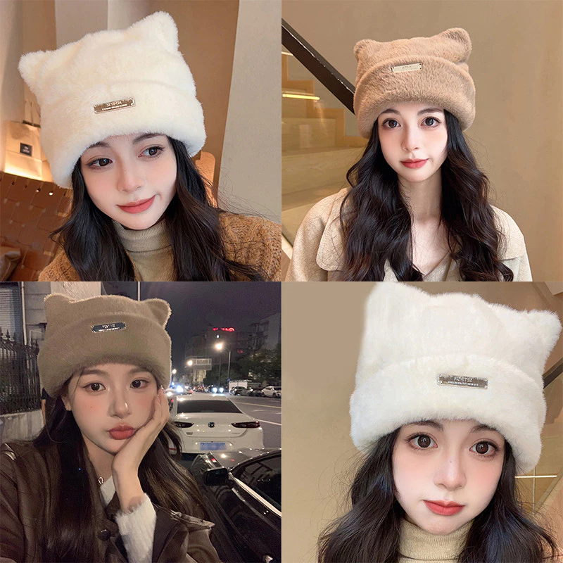 หมวกถักหูแมว ผ้าขนสัตว์เทียม แฟชั่นเกาหลี thumbnail 6