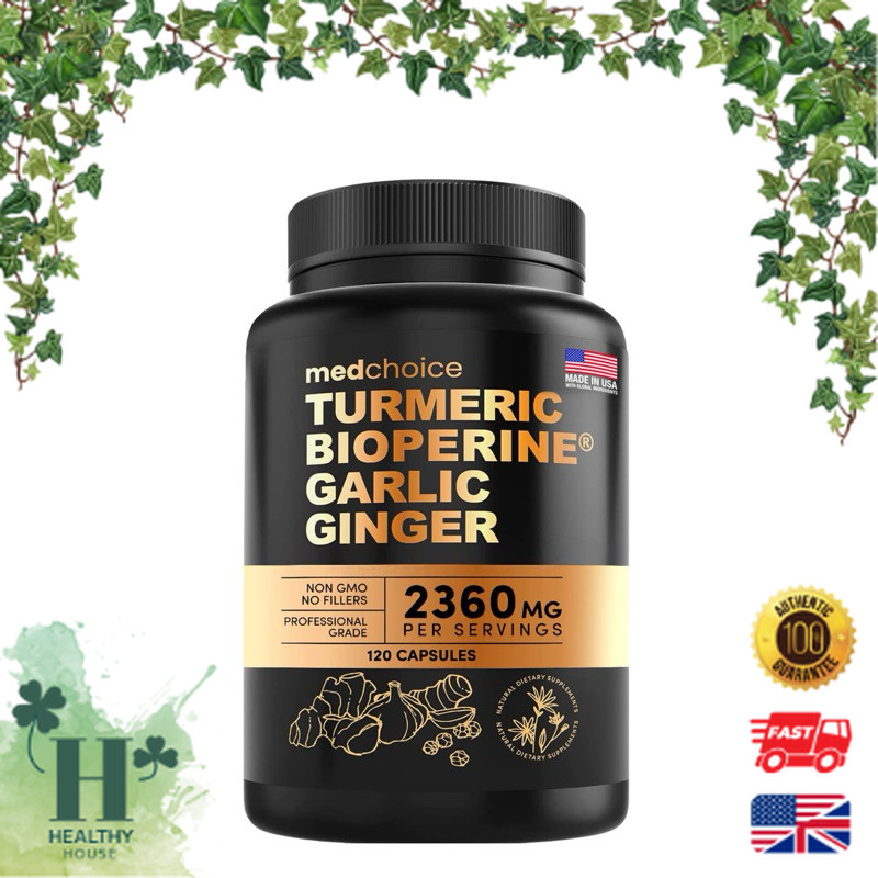 พร้อมส่ง MedChoice Turmeric and Garlic Supplements 4-in-1 with Bioperine 2360 mg 120 Capsules