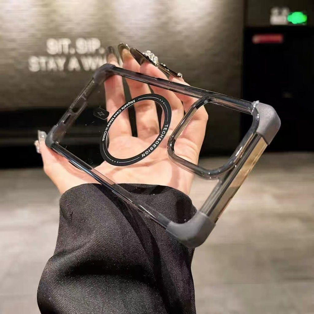 หรูหราสีทึบแม่เหล็กโปร่งใสอะคริลิคเคสโทรศัพท์สําหรับ ไอโฟน 16 มือโปร สูงสุด 15 14 13 12 11 มือโปร สูงสุด 16 บวก ปลอกกันกระแทกเลนส์กล้องป้องกันฮาร์ดปกหลัง ไอโฟน - รูปที่ 7