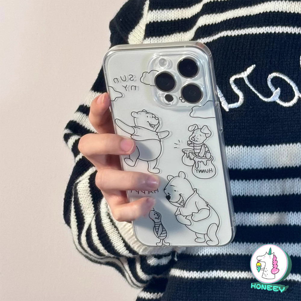 การ์ตูน Winnie The Pooh น่ารักโปร่งใสเคสโทรศัพท์สําหรับ IPhone 11 15 16 Pro Max 13 14 12 Promax 16plus XR XS Max 7Plus 8Plus กันกระแทก Soft TPU ป้องกันปกหลัง