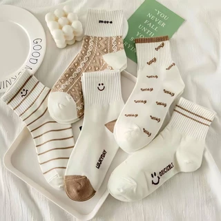 HOME818 ถุงเท้าข้อยาว (5ลาย/10คู่) ถุงเท้าแฟชั่นเกาหลี เนื้อผ้านุ่ม งานถักอย่างดี มีให้เลือกหลายแบบ พร้อมส่ง