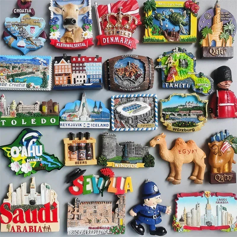 Tahiti ฝรั่งเศสเดนมาร์กสเปน Croatia Saudi Arabia ฮาวาย Saipan อียิปต์กาตาร์ ICELAND BUDVA เยอรมนีตู้เย็นแม่เหล็กสติกเกอร์แม่เหล็ก